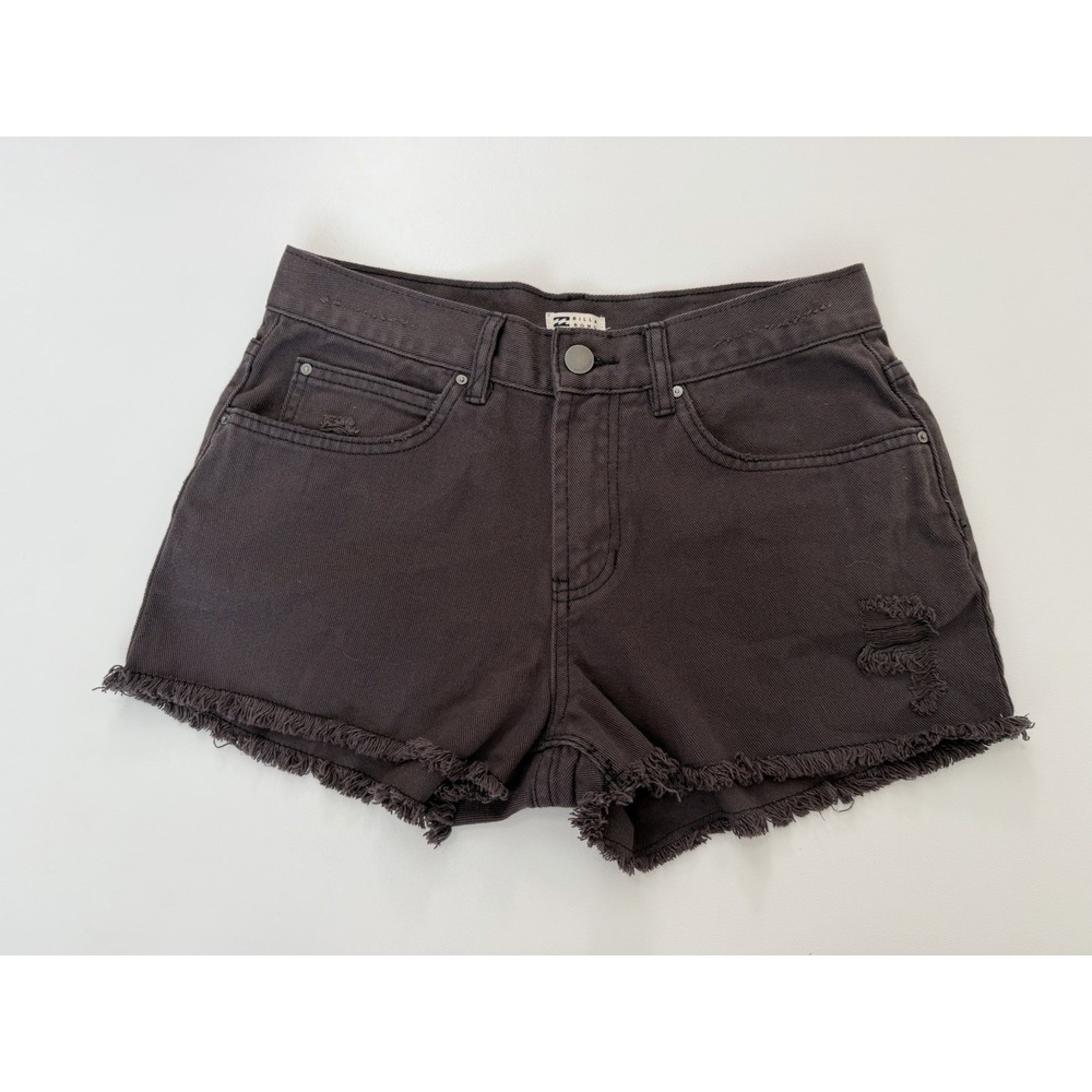 Billabong Drift Away Chocolate Brown Denim Shorts Frayed Distressed Women's 27